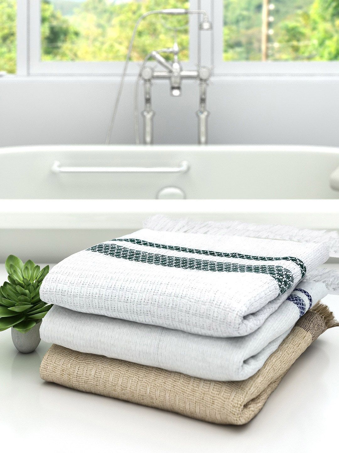 Athom Trendz Pack of 3 Solid Pure Cotton 210 GSM Lightweight Bath Towels Price in India