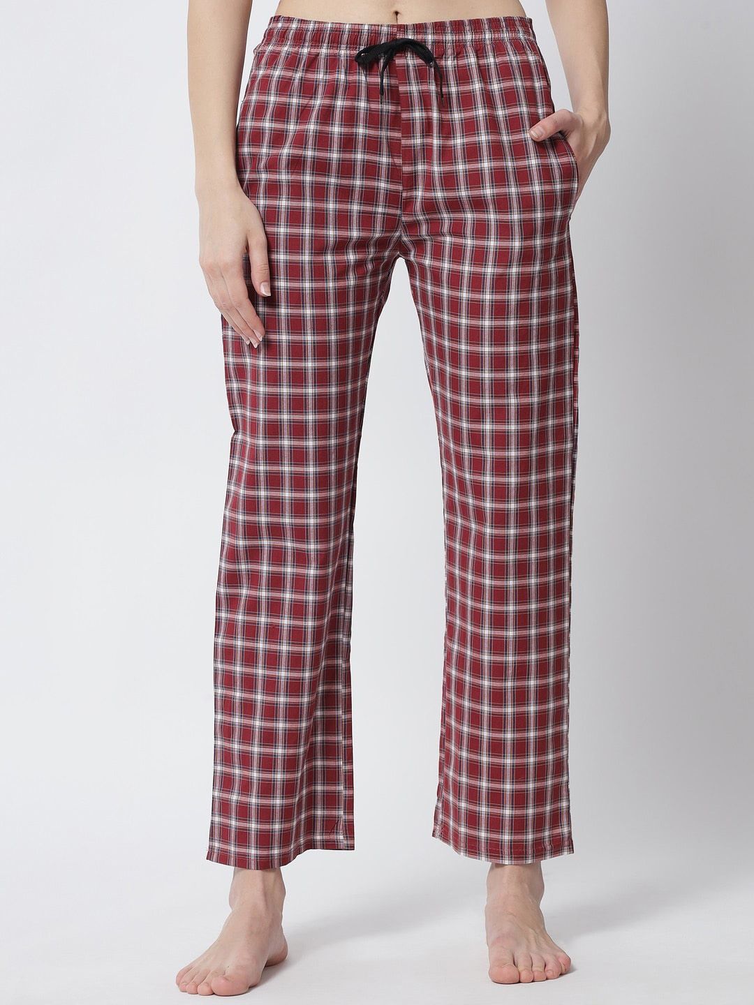 FflirtyGo Women Brown Checked Cotton Lounge Pants Price in India