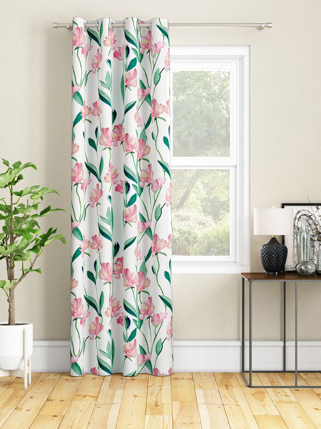 SEJ by Nisha Gupta White & Pink Floral Long Door Curtain Price in India