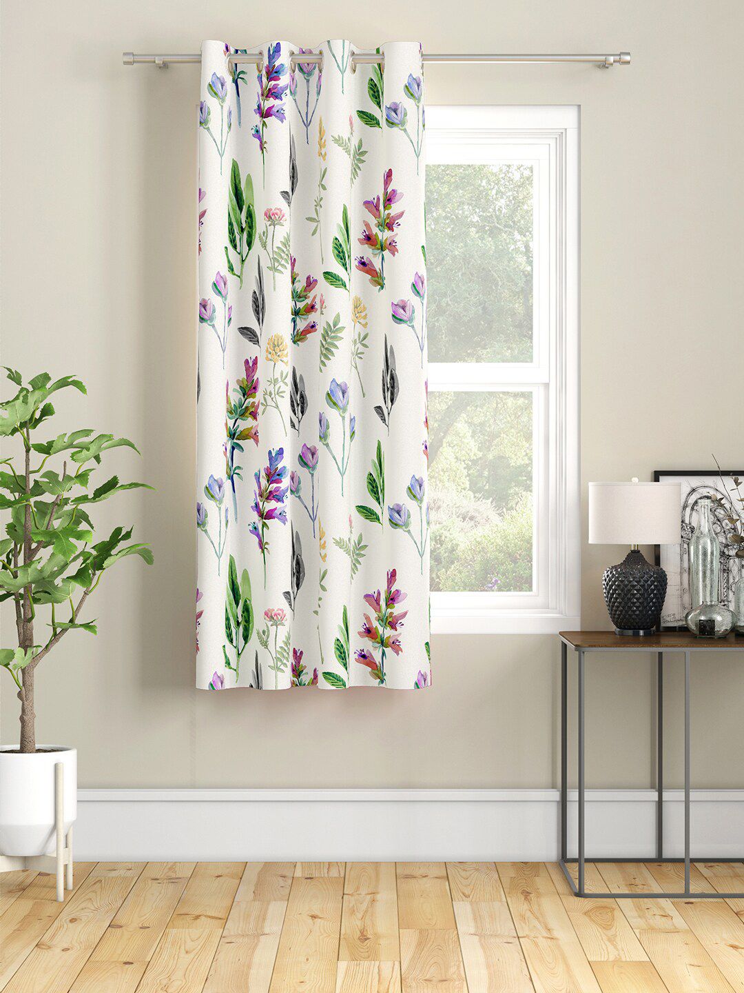 SEJ by Nisha Gupta White & Purple Floral Window Curtain Price in India