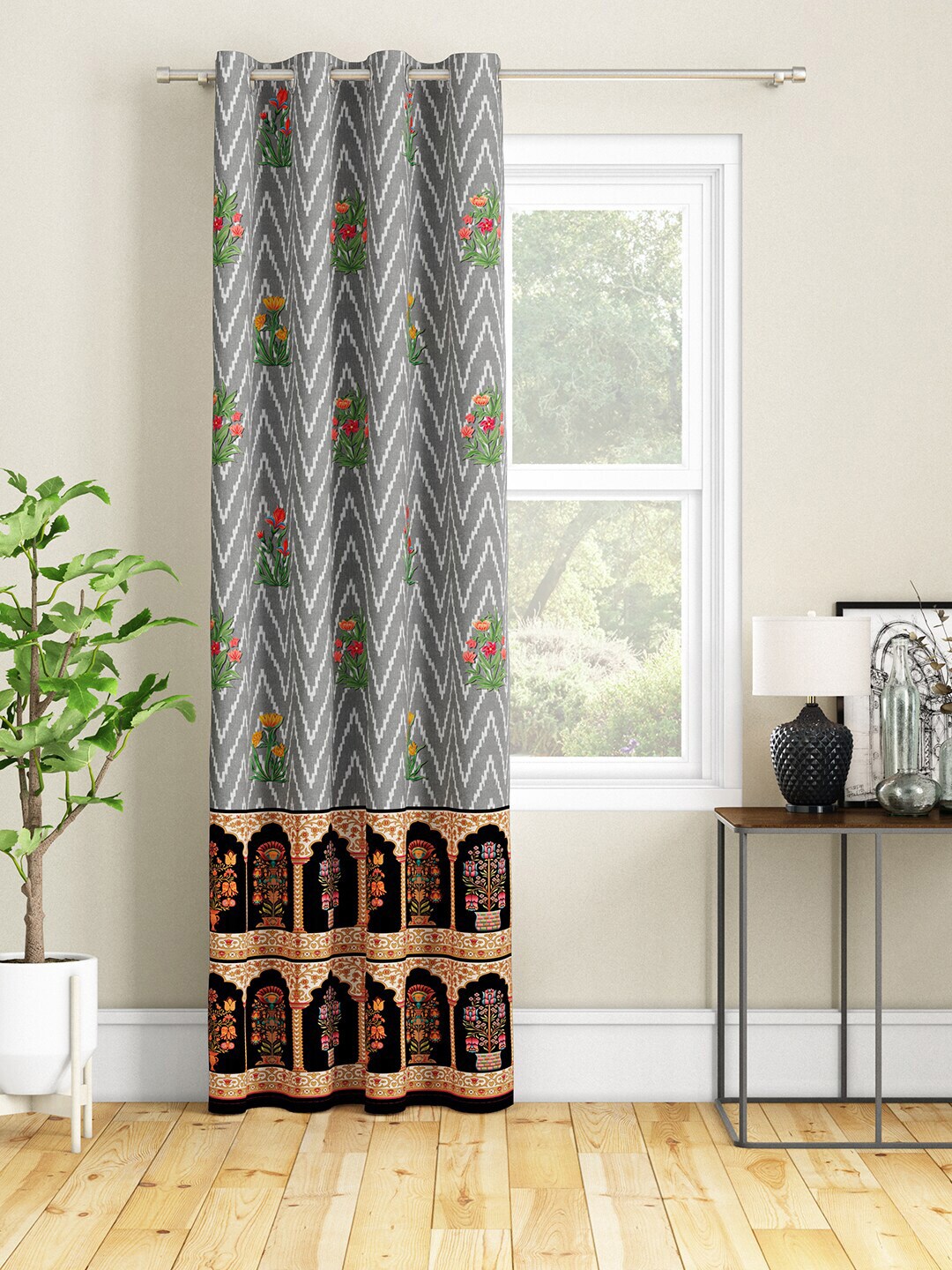 SEJ by Nisha Gupta Grey & Green Long Door Curtain Price in India