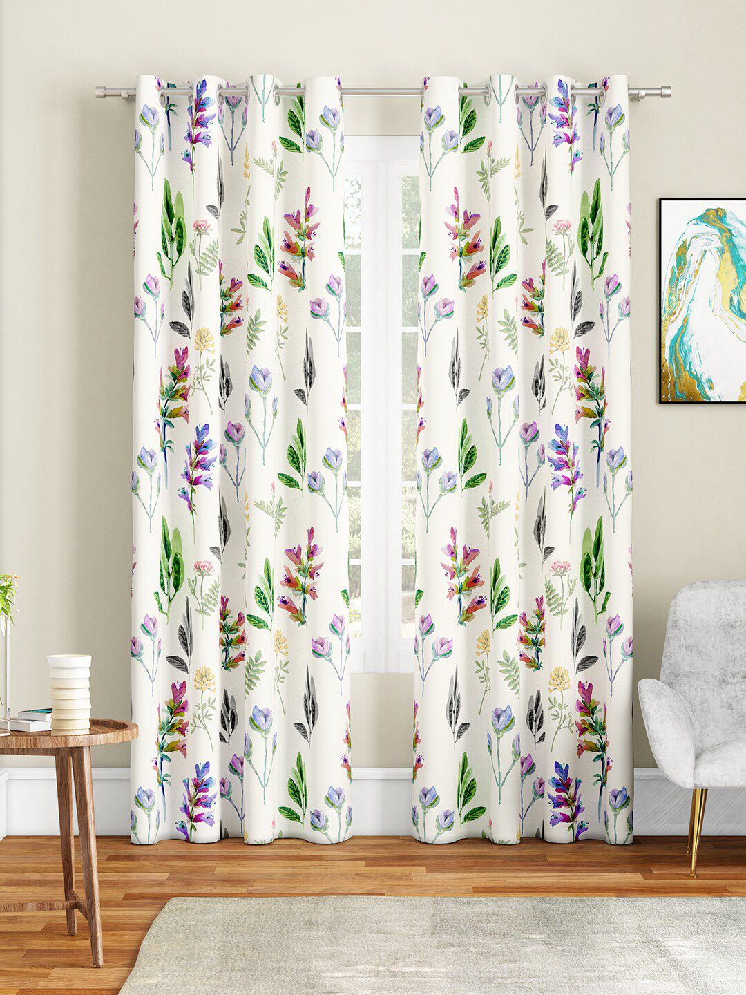 SEJ by Nisha Gupta White & Blue Set of 2 Floral Door Curtain Price in India