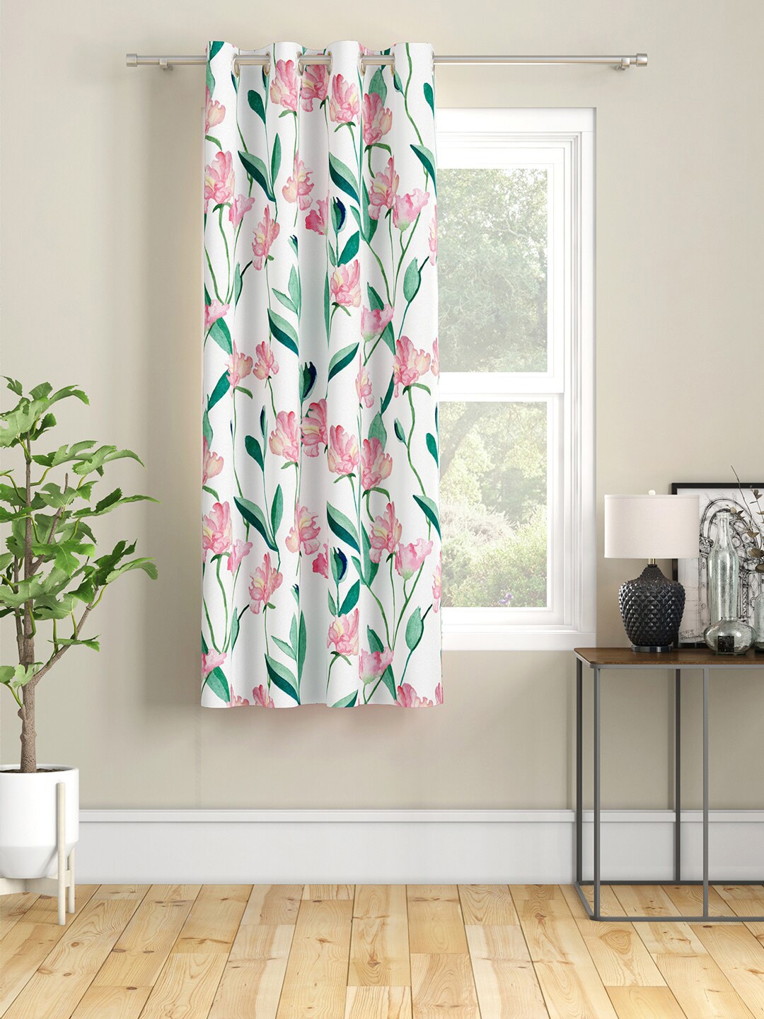 SEJ by Nisha Gupta White & Pink Floral Window Curtain Price in India