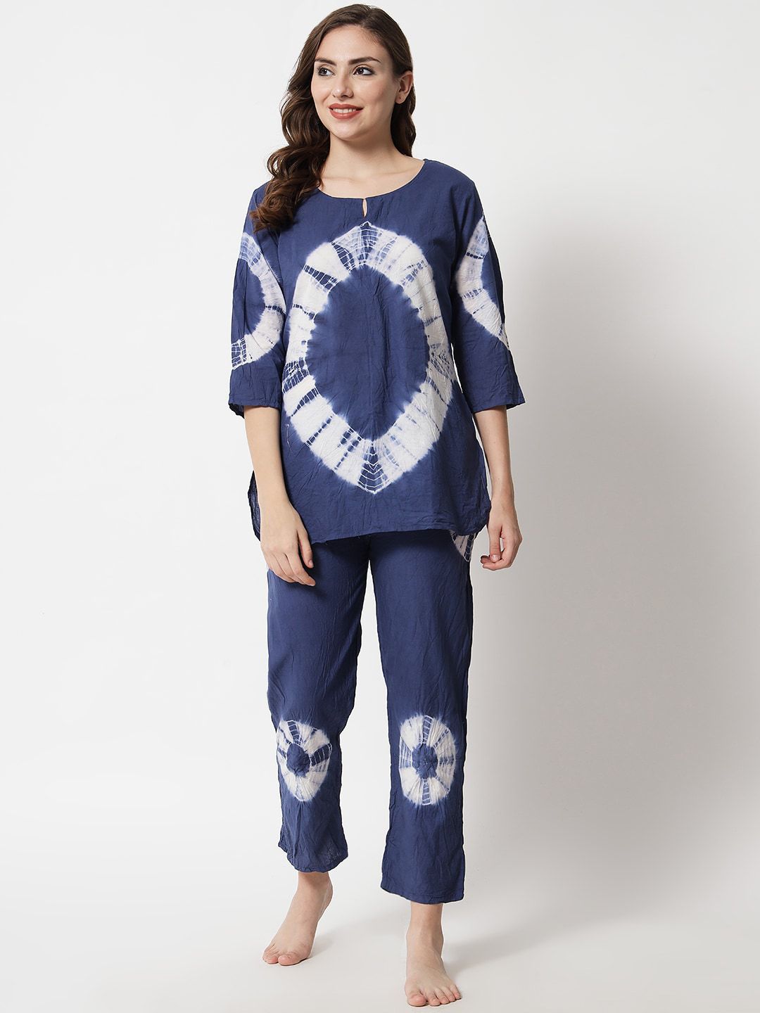 Aujjessa Women Navy Blue & White Printed Night suit Price in India