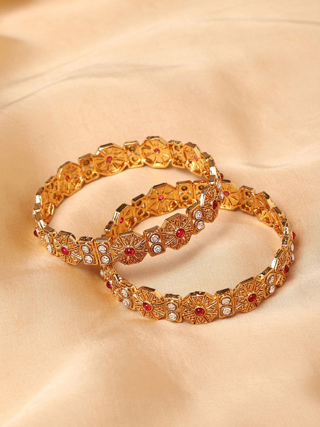 Voylla Women Set Of 2 Gold-Plated Brass Bangle-Style Bracelet Price in India