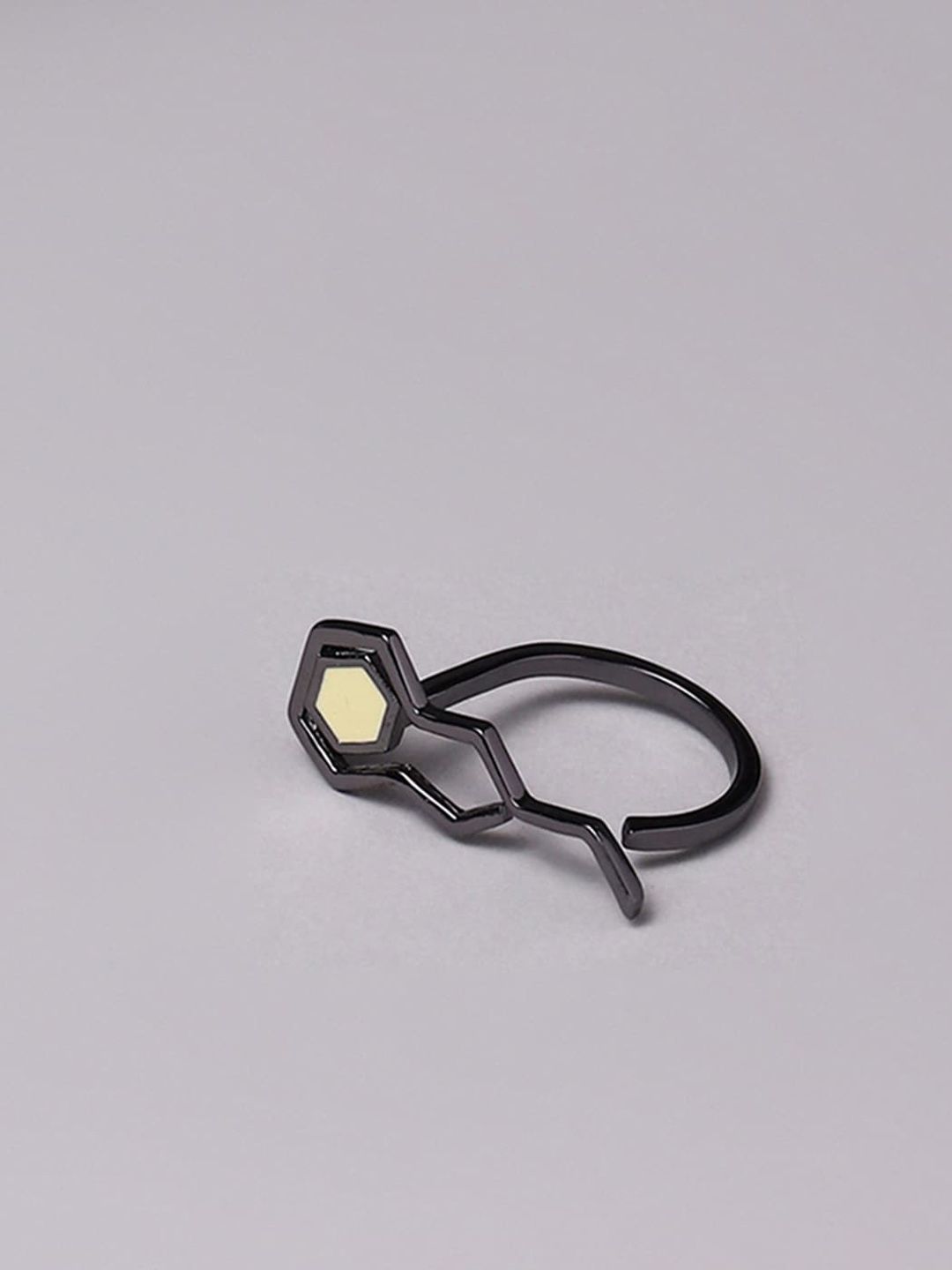 Voylla Rhodium-Plated Black & Yellow Finger Ring Price in India