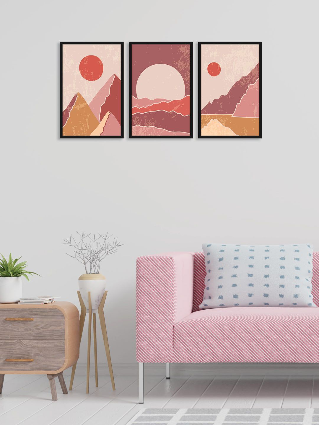 RANDOM Set of 3 Pink & Black Beautiful Scenery Printed Wall Decor Price in India