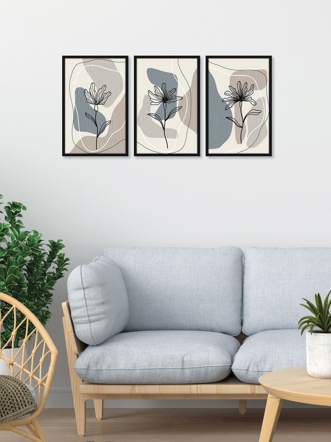 RANDOM Set of 3 Black Beautiful Flower Wall Paintings Price in India