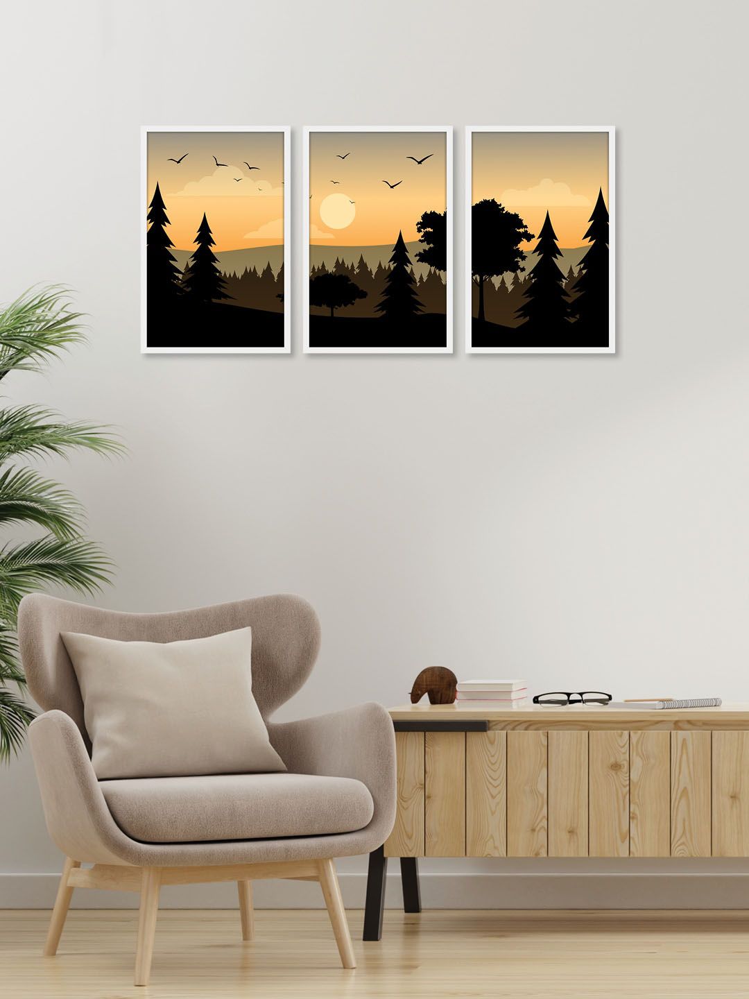 RANDOM Set of 3 Sunrise View Wall Art Price in India