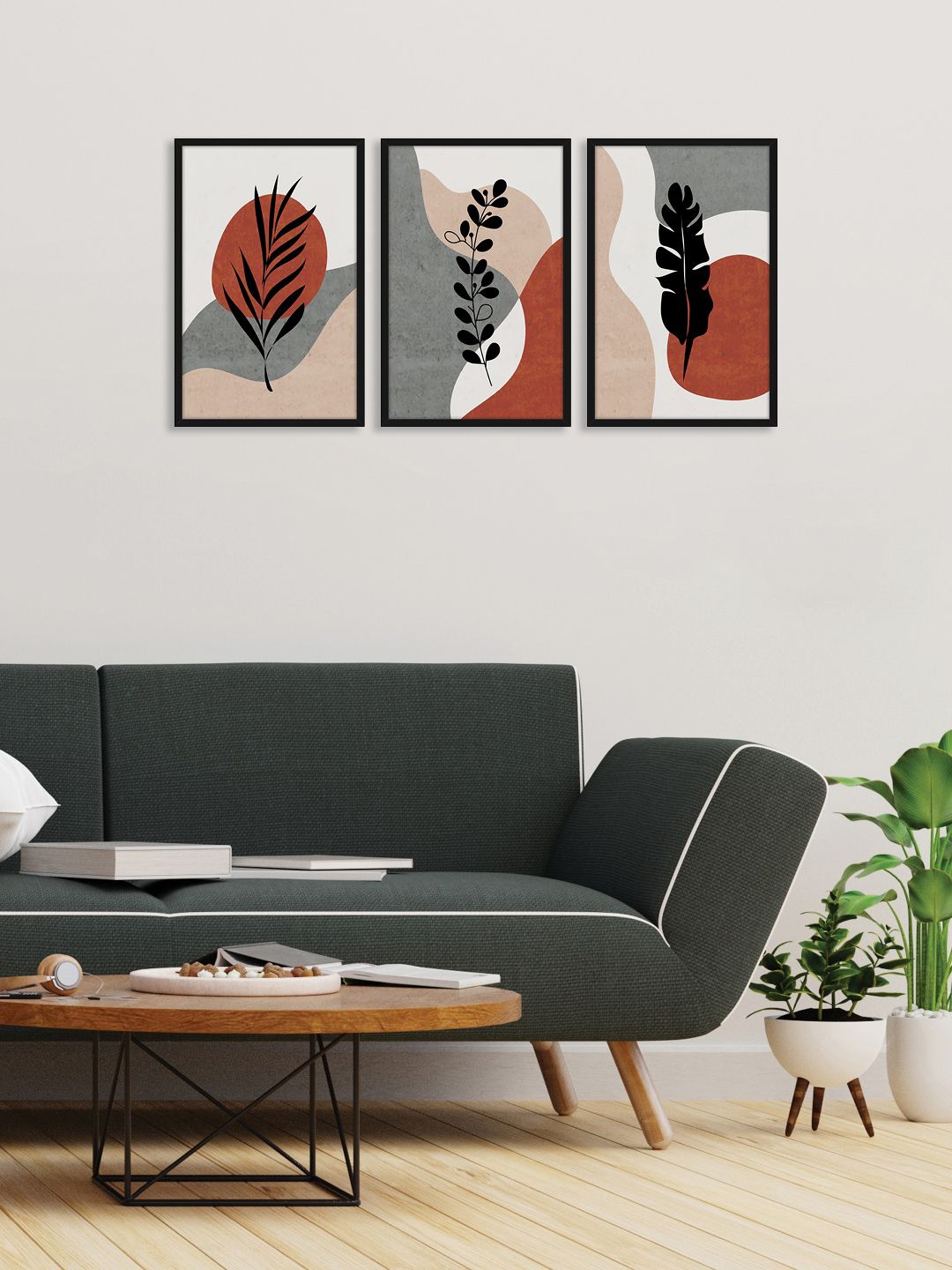 RANDOM Black & White Set of 3 Locust Leaves Wall Art Price in India