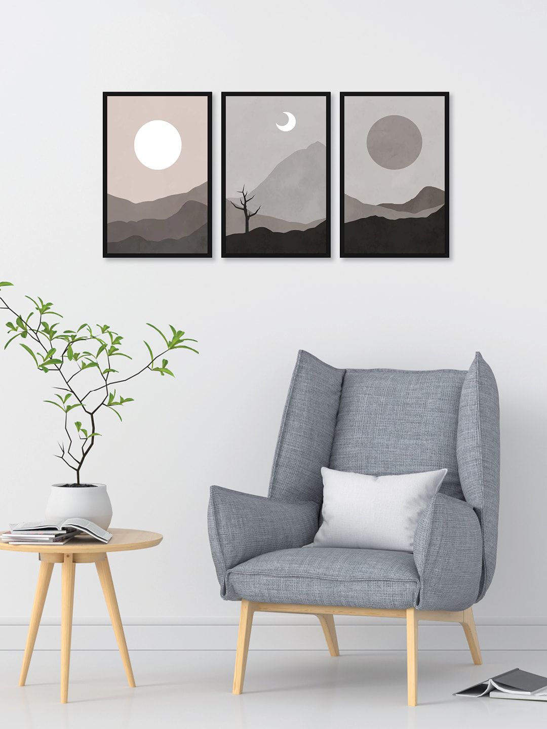 RANDOM Black & White Set of 3 Beautiful Night View Wall Art Price in India