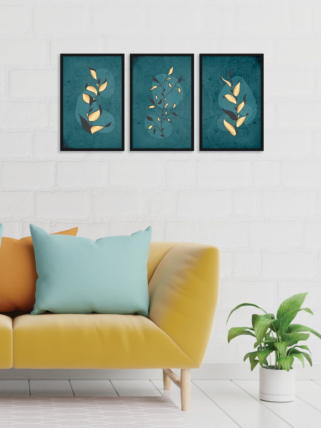 RANDOM Black & Green Set of 3 Common Ash Leaves Wall Art Price in India