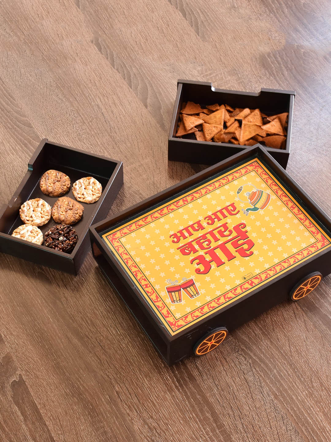 Indigifts Brown & Orange  Wooden Serving Tray Price in India