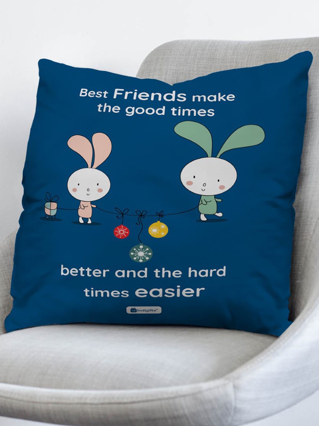 Indigifts Red & Pink Best Friend Make Good Times Quotes Printed Cushion With Filler Price in India