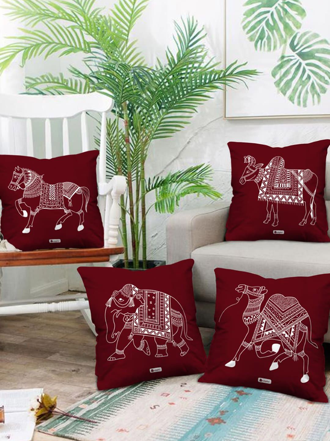Indigifts Set Of 4 Printed Cotton Cushion With Filler Price in India