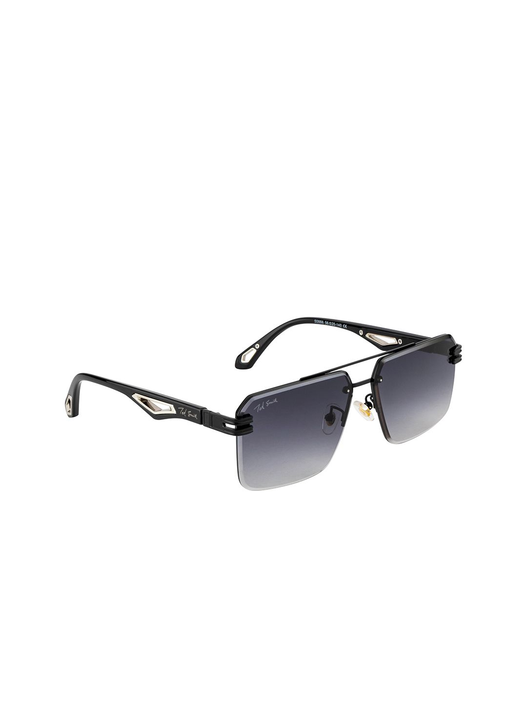 Ted Smith Unisex Grey Lens & Black Aviator Sunglasses with UV Protected Lens Price in India