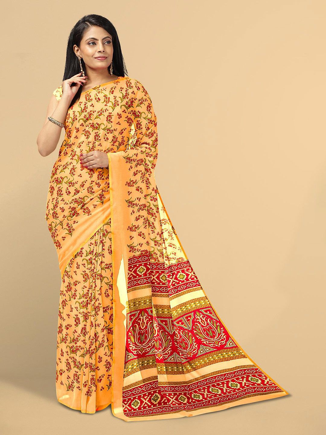 Kalamandir Orange & Yellow Floral Saree Price in India