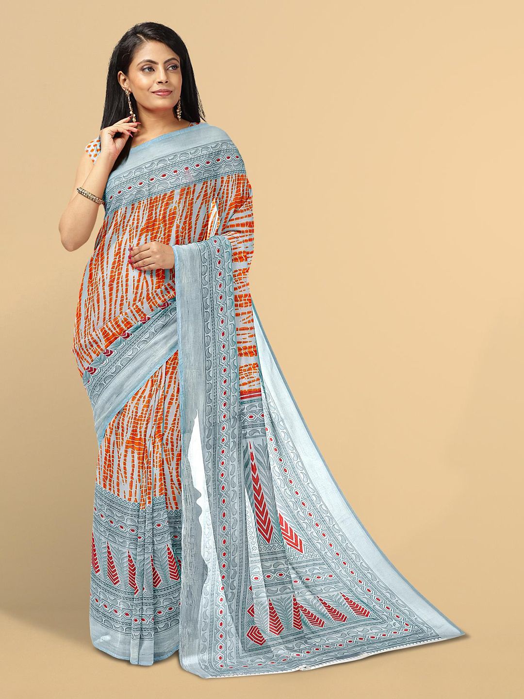 Kalamandir Orange & Grey Tie and Dye Silk Blend Saree Price in India