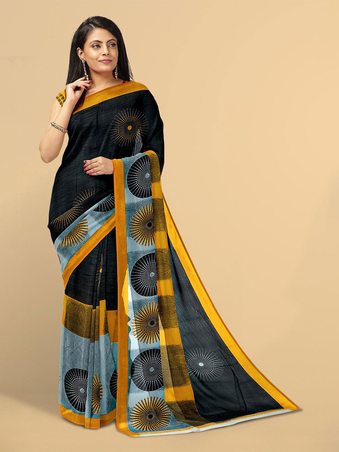 Kalamandir Black & Yellow Saree Price in India