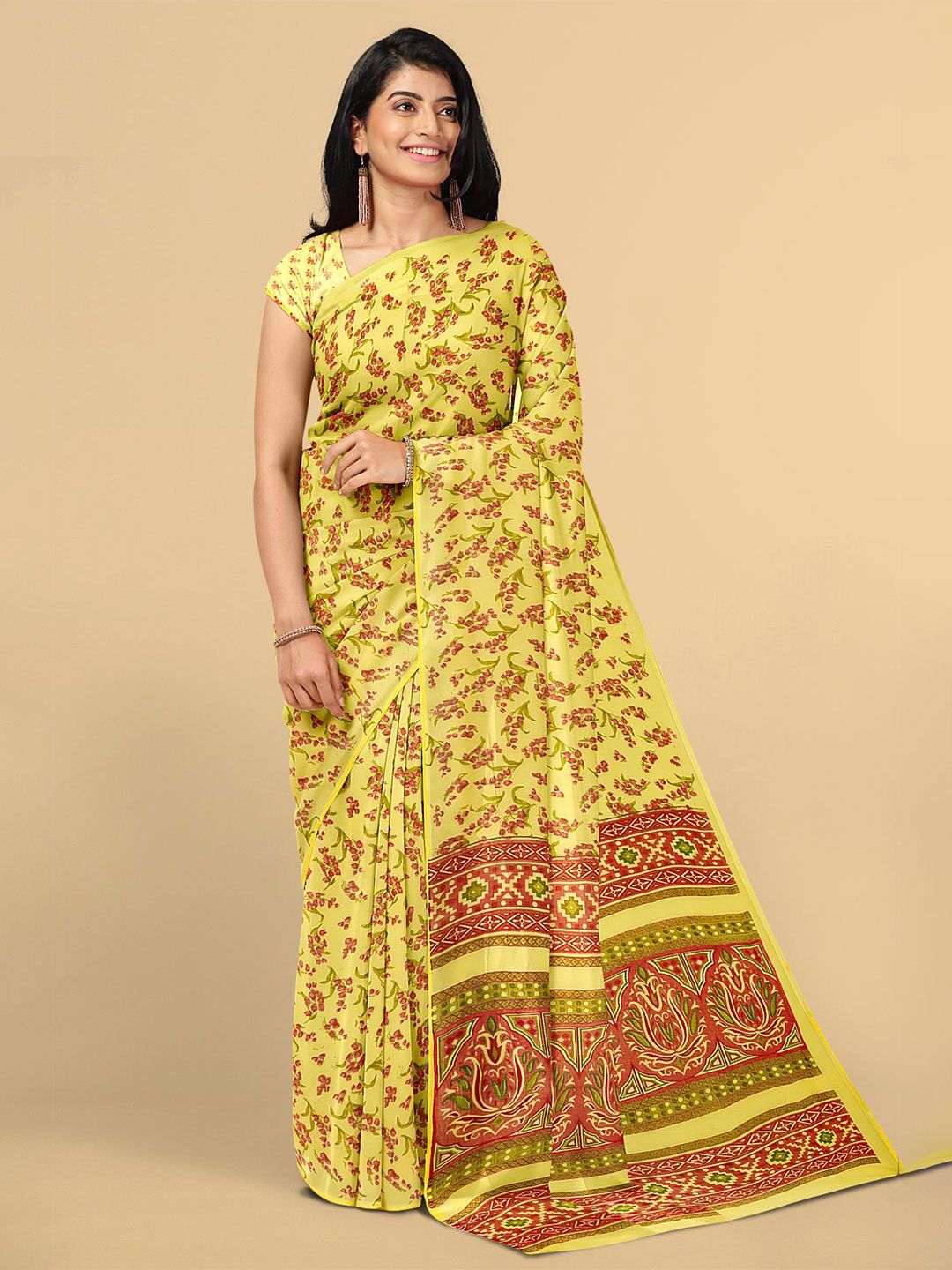 Kalamandir Yellow & Red Floral Saree Price in India