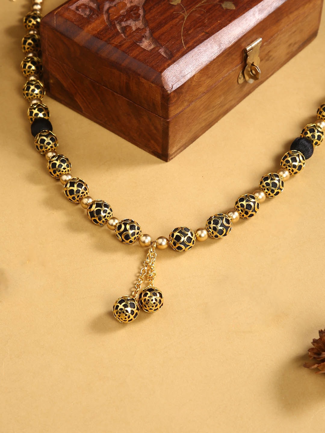 AKSHARA Black & Gold-Toned German Silver Gold-Plated Handcrafted Necklace Price in India