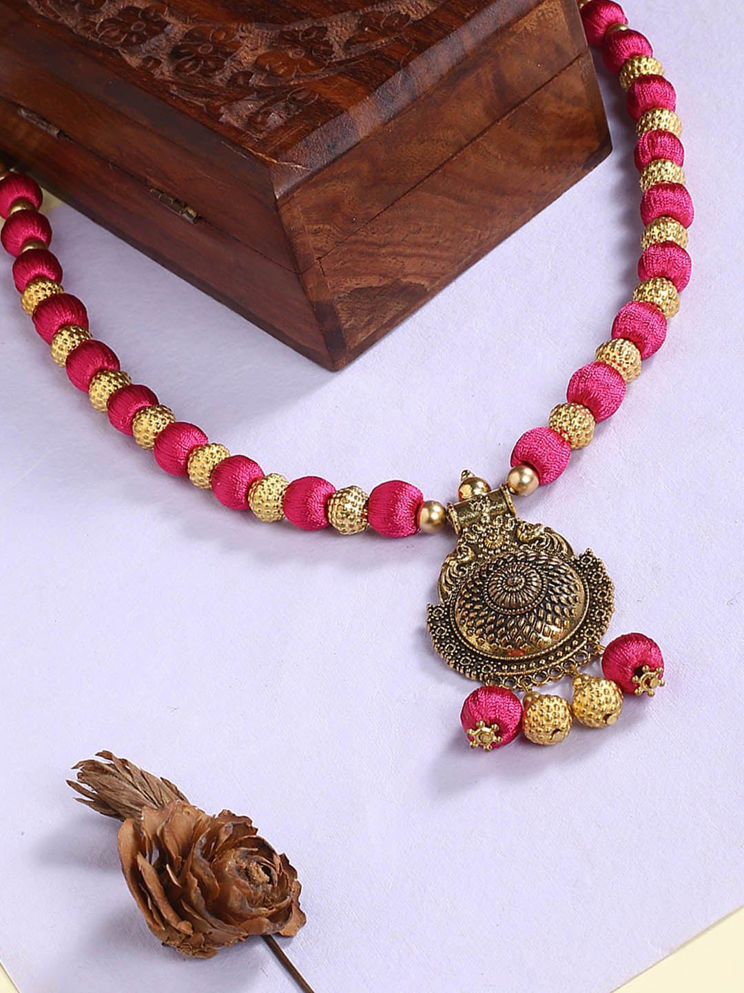 AKSHARA Pink & Gold-Toned German Silver Necklace Price in India