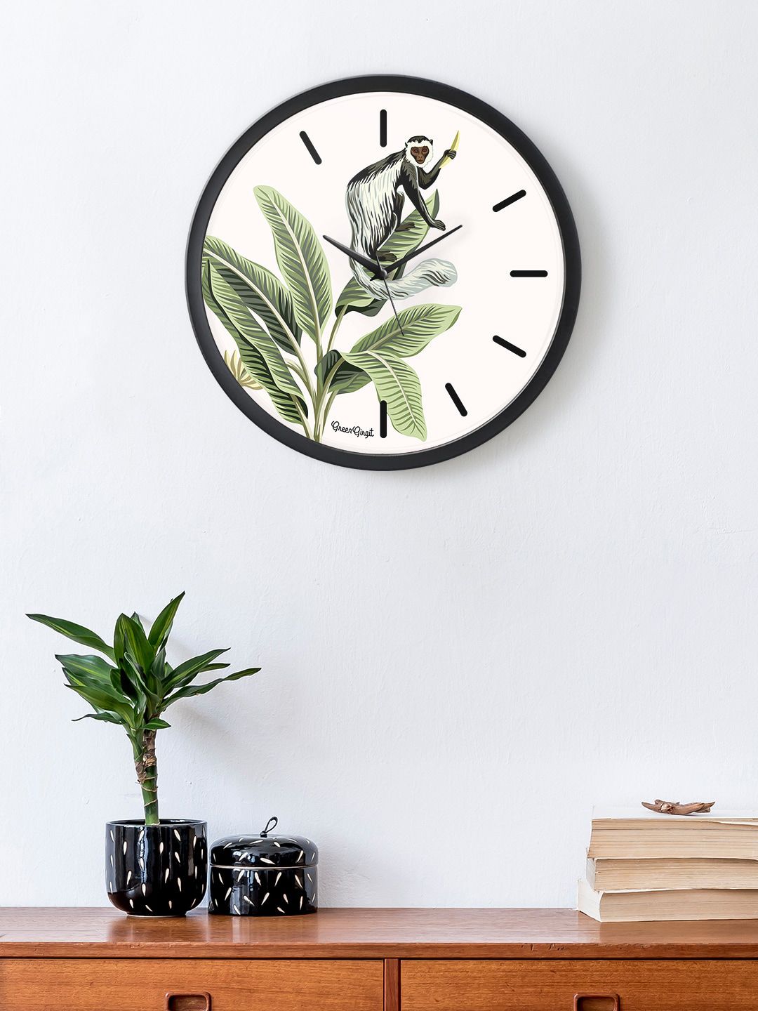 green girgit White & Green Printed Contemporary Wall Clock Price in India
