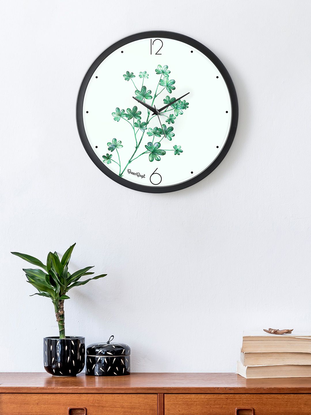 green girgit Green & Black Printed Contemporary Wall Clock Price in India