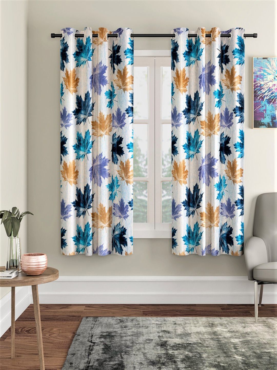 Home Sizzler Blue & Beige Set of 2 Floral Window Curtain Price in India
