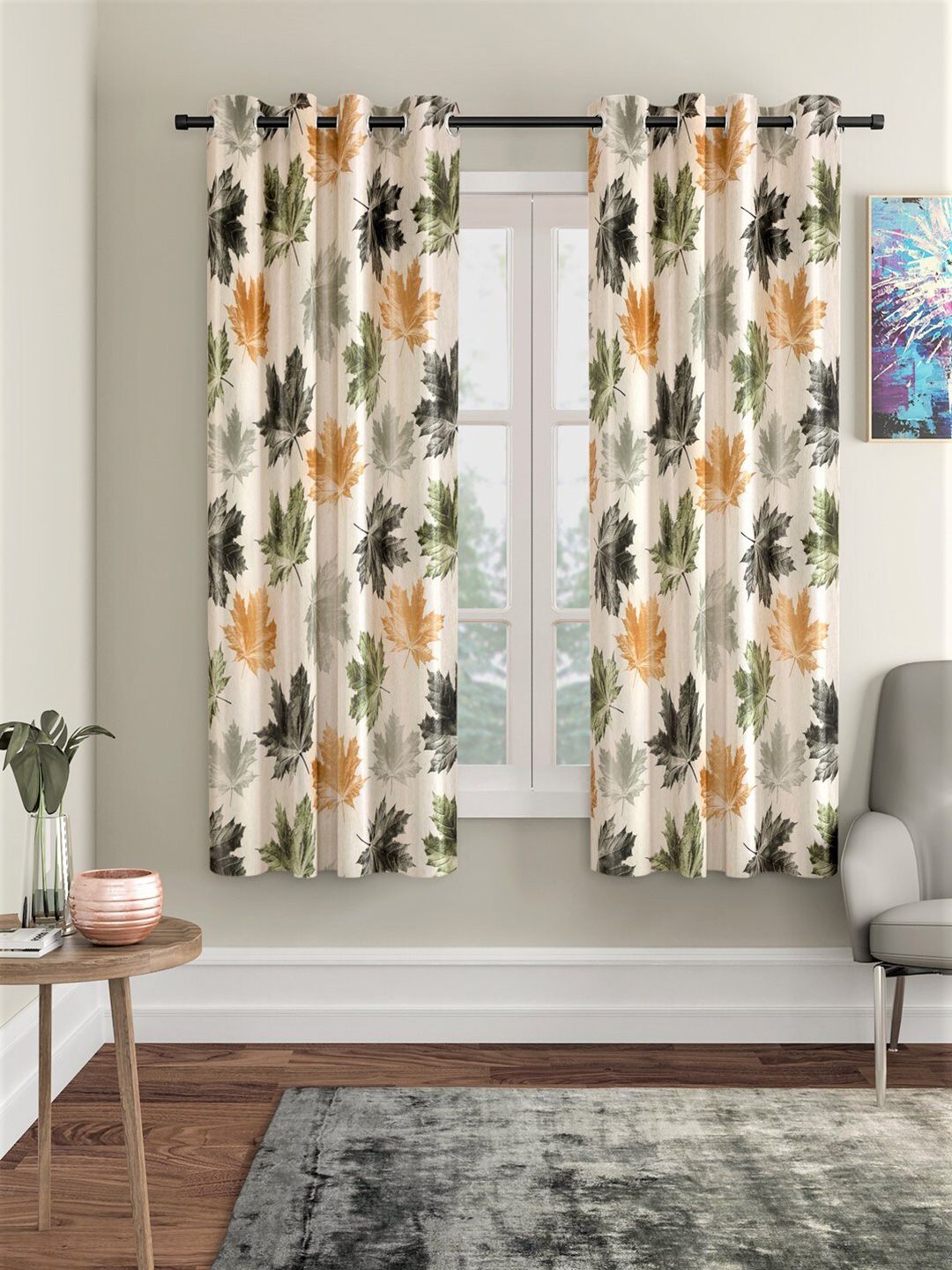 Home Sizzler Green & Cream-Coloured Set of 2 Floral Window Curtain Price in India