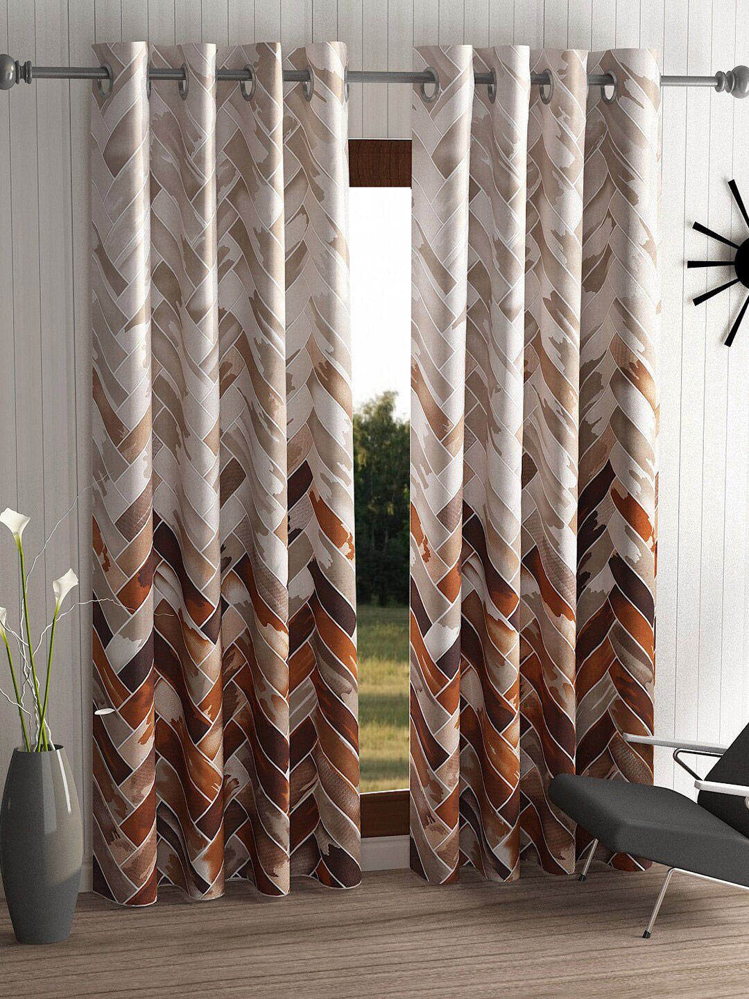 Home Sizzler Brown Set of 2 Geometric Window Curtain Price in India