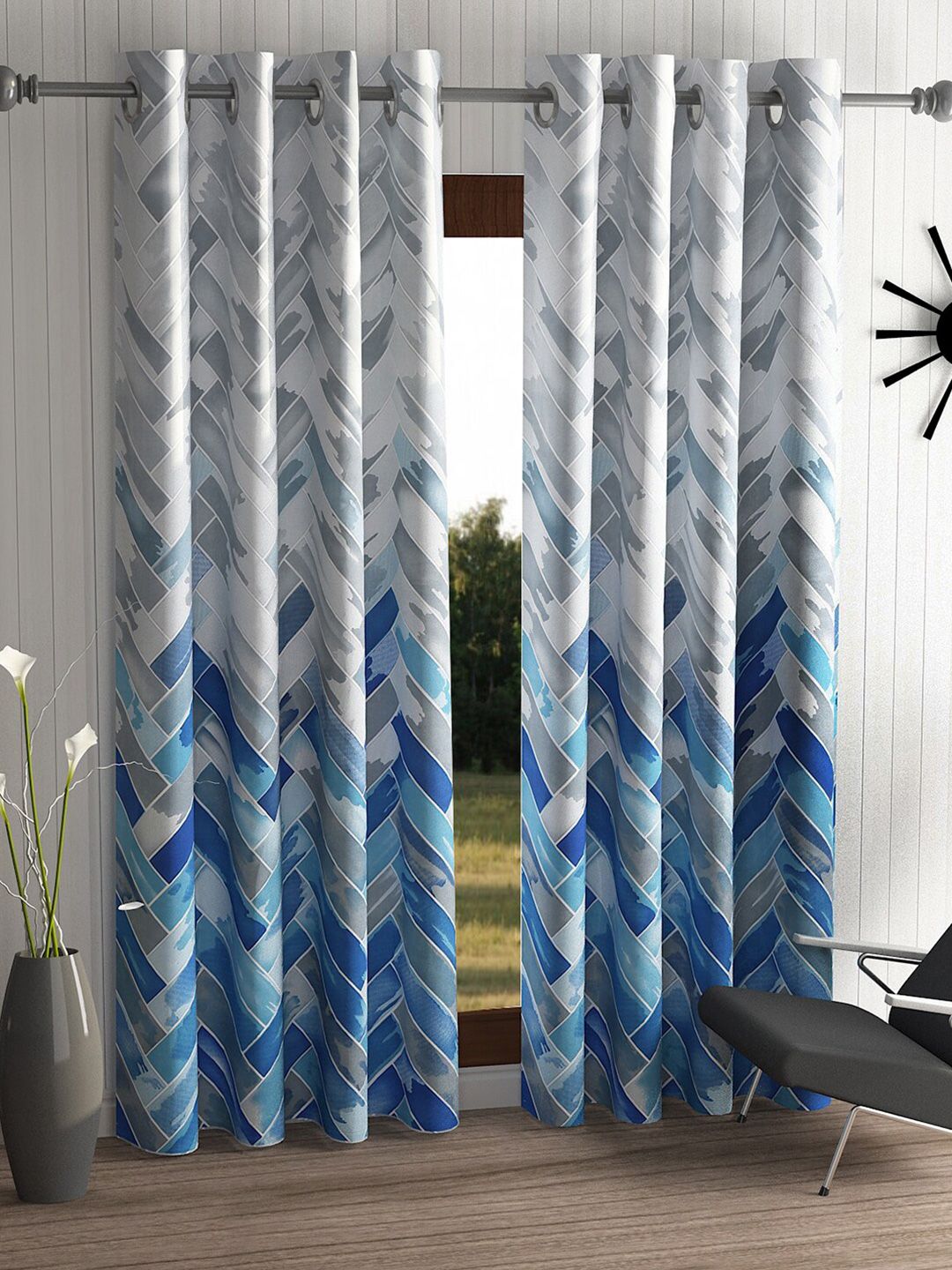 Home Sizzler Blue & Grey Set of 2 Geometric Window Curtain Price in India