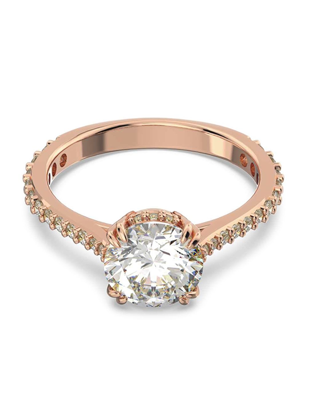 SWAROVSKI Rose Gold-Plated White Crystal-Studded Finger Ring Price in India