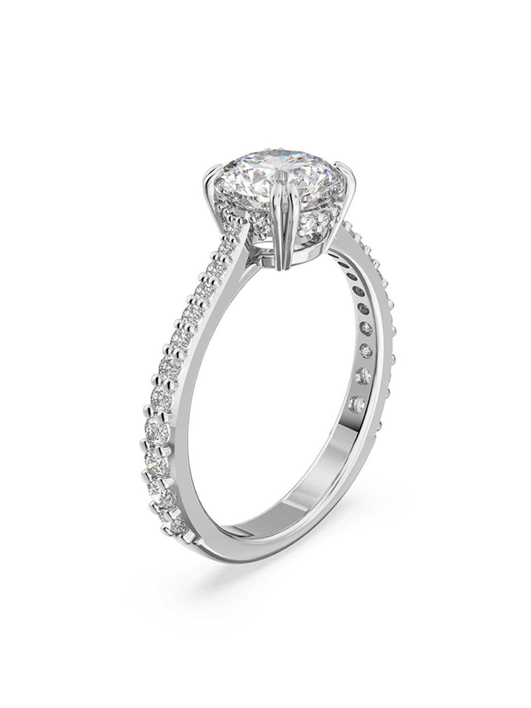 SWAROVSKI Rhodium-Plated Silver-Toned White Crystal Studded Finger Ring Price in India