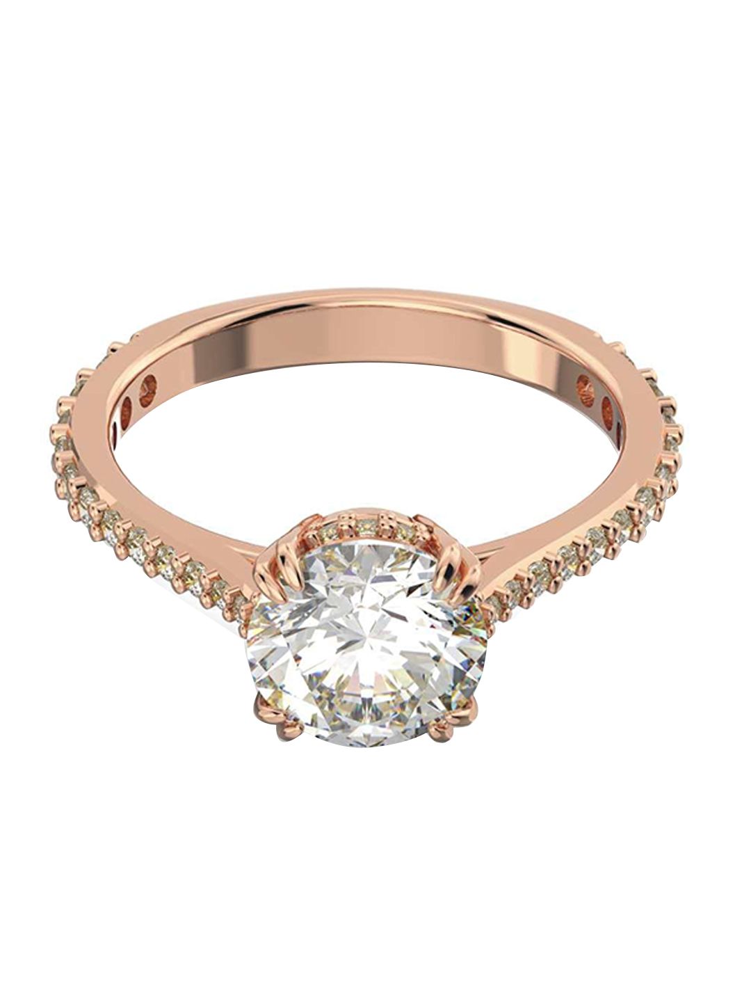 SWAROVSKI Rose Gold-Plated White Crystal-Studded Finger Ring Price in India