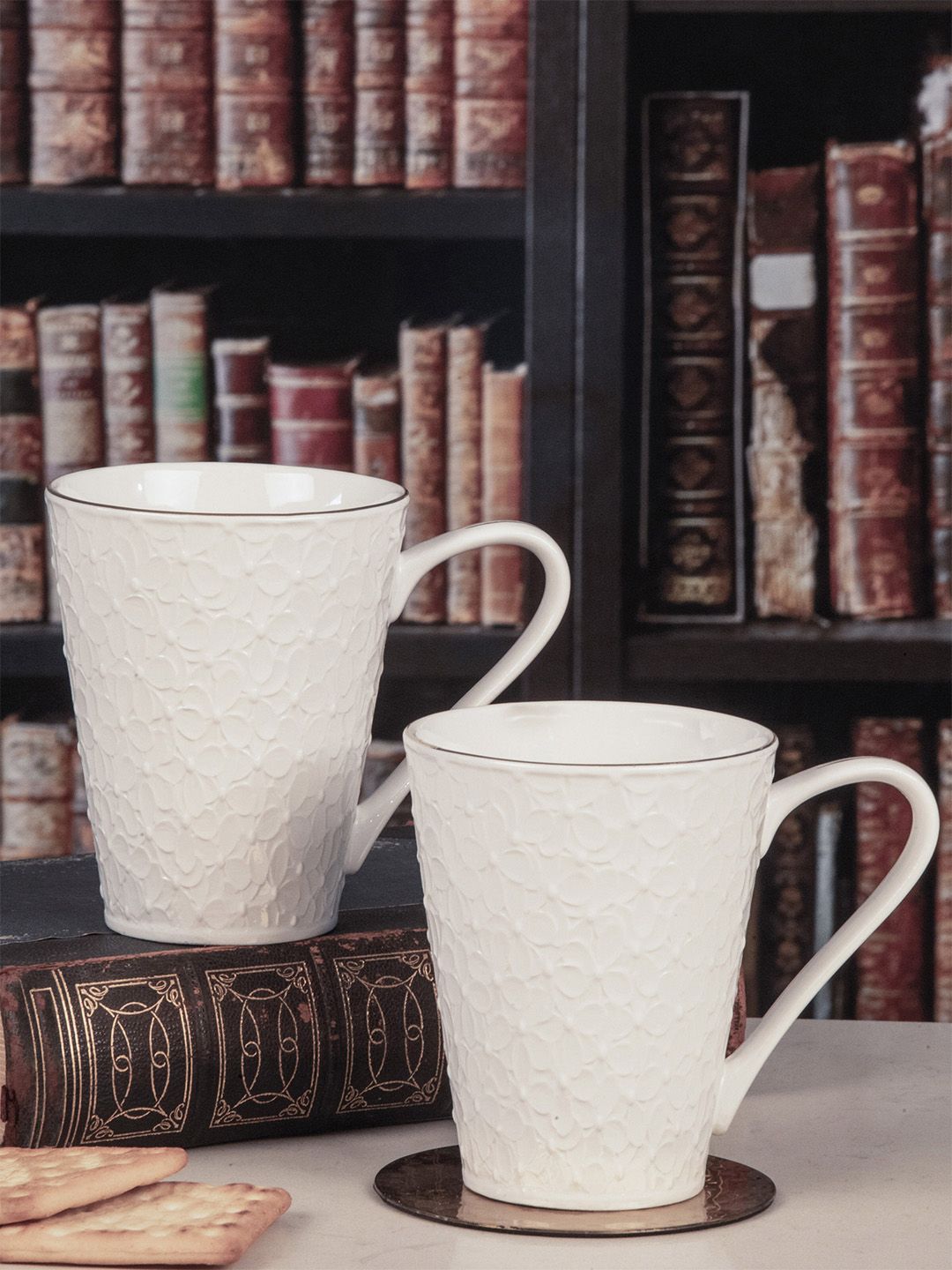 White Gold White Floral Printed Porcelain Glossy Mugs Set of Cups and Mugs Price in India