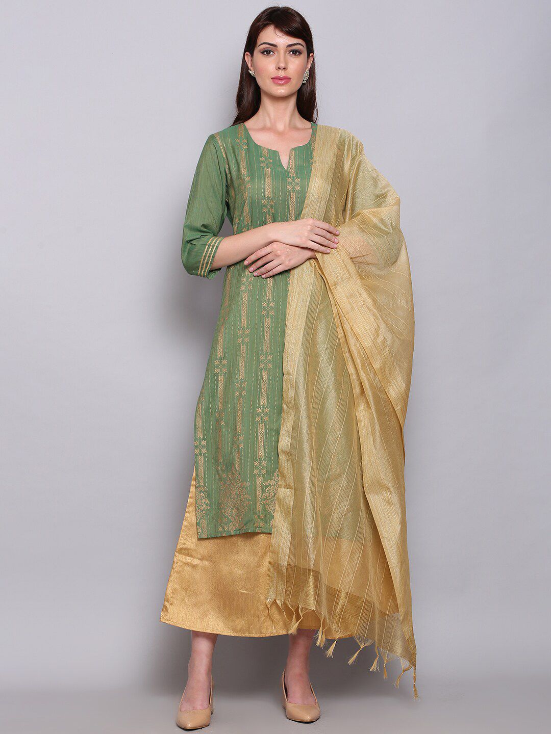 Miaz Lifestyle Beige Ombre Checked Art Silk Ikat Dupatta with Chikankari Price in India