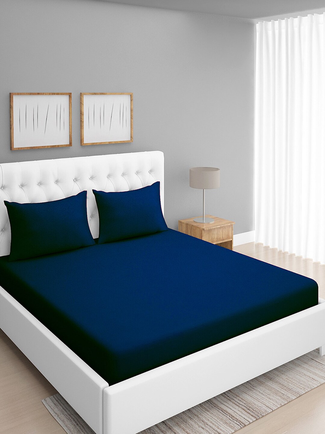 ROMEE Blue 400 TC Queen Bedsheet with 2 Pillow Covers Price in India