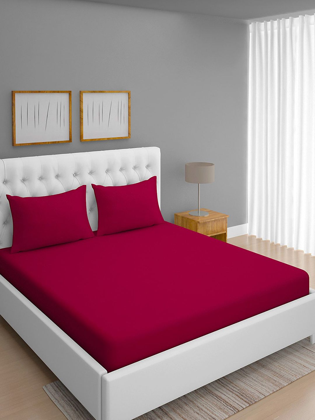 ROMEE Maroon 400 TC King Bedsheet with 2 Pillow Covers Price in India