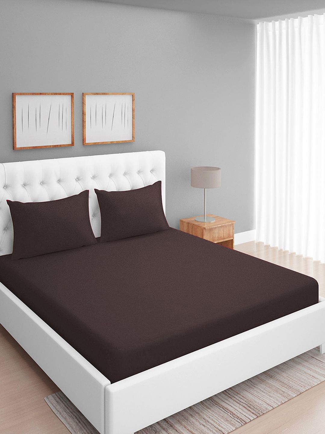 ROMEE Coffee Brown 400 TC Pure Cotton Queen Bedsheet with 2 Pillow Covers Price in India