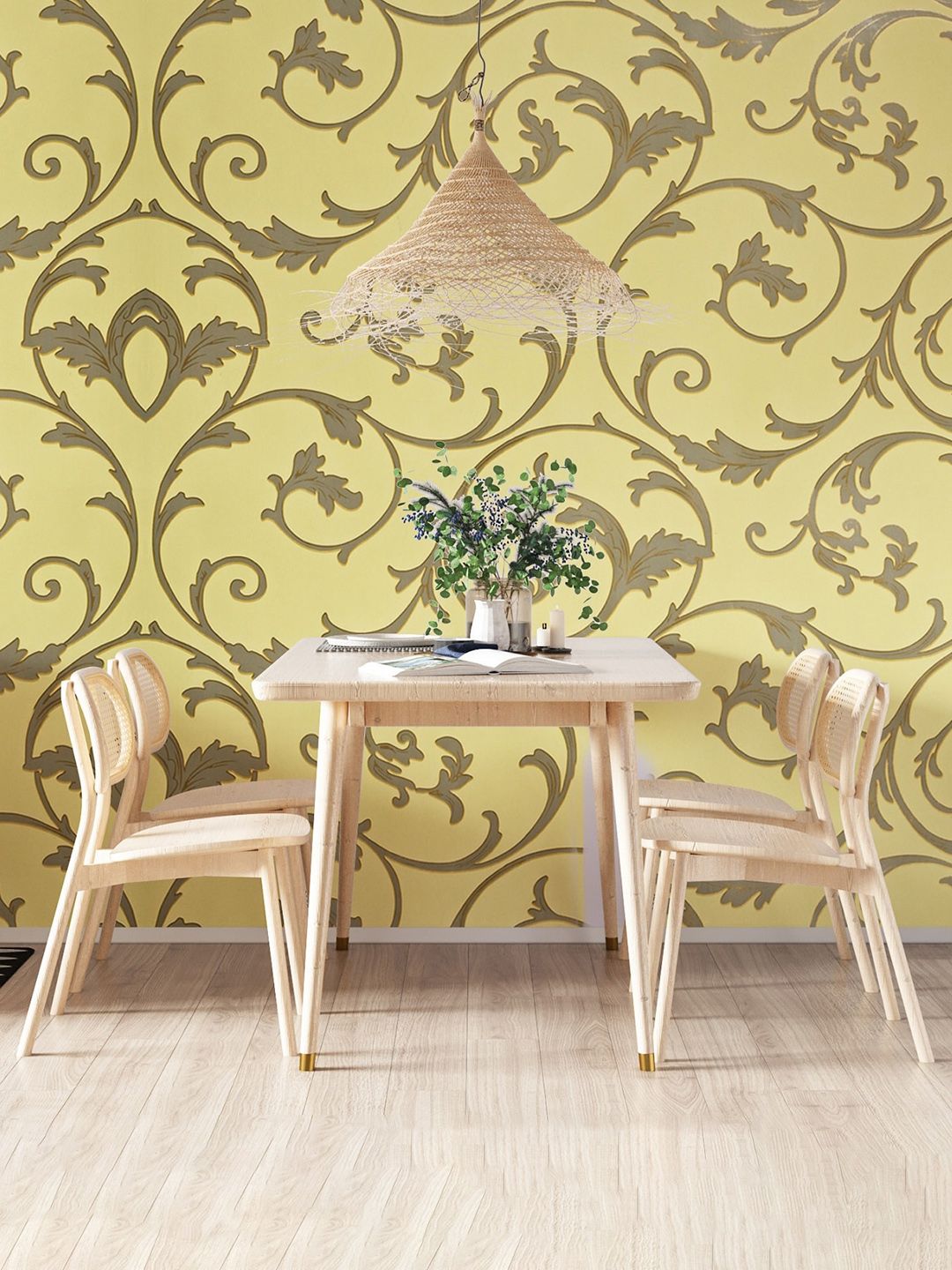 Ispace Yellow & Grey Self Designed Wallpaper Price in India