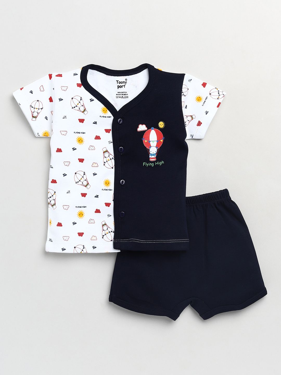 Toonyport Unisex Kids Navy Blue & White Printed T-shirt with Shorts