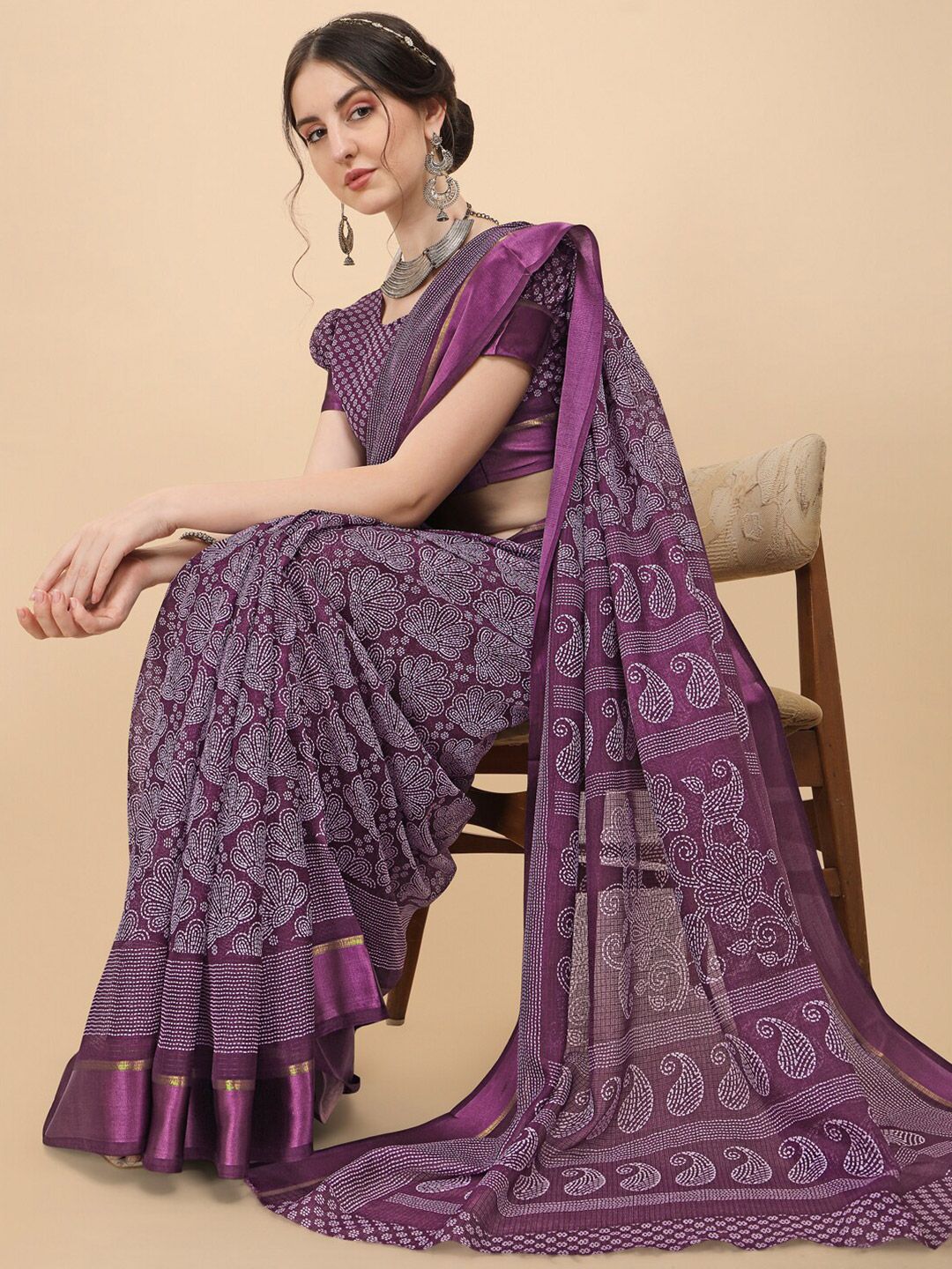 KALINI Purple & White Floral Kota Saree Price in India