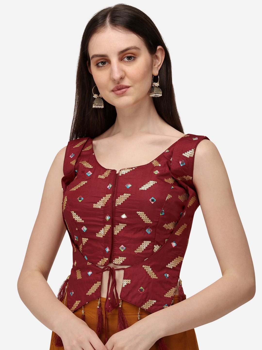 Fab Viva Women Maroon Embroidered Saree Blouse Price in India