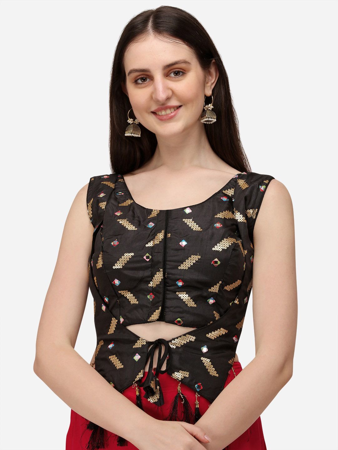 Fab Viva Black & Gold-Colored Embroidered Silk Saree Blouse Price in India