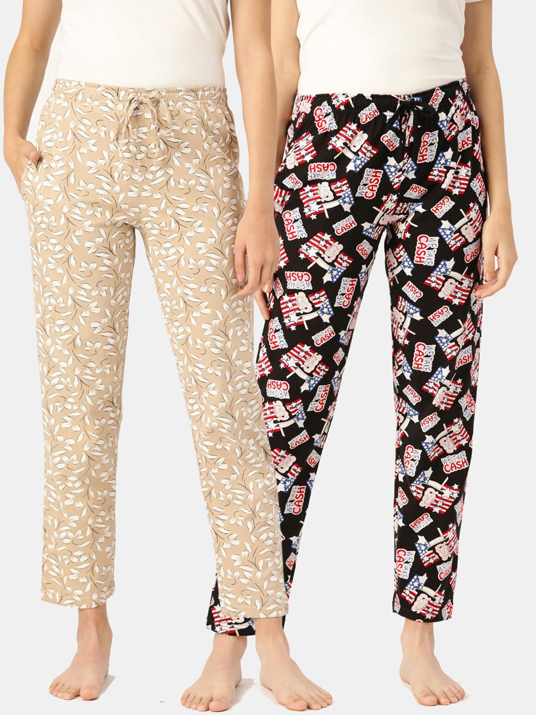 Leading Lady Women Pack of 2 Printed Pure Cotton Lounge Pants Price in India