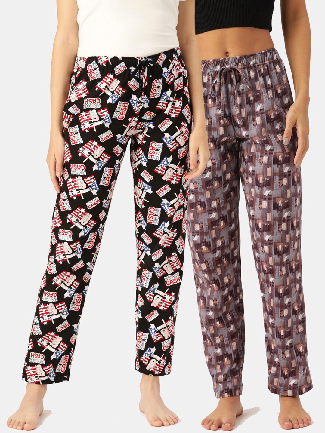 Leading Lady Women Pack Of 2 Printed Pure Cotton Lounge Pants Price in India