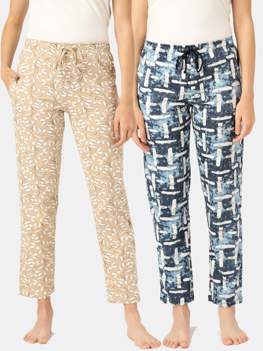 Leading Lady Women Pack Of 2 Printed Pure Cotton Lounge Pants Price in India