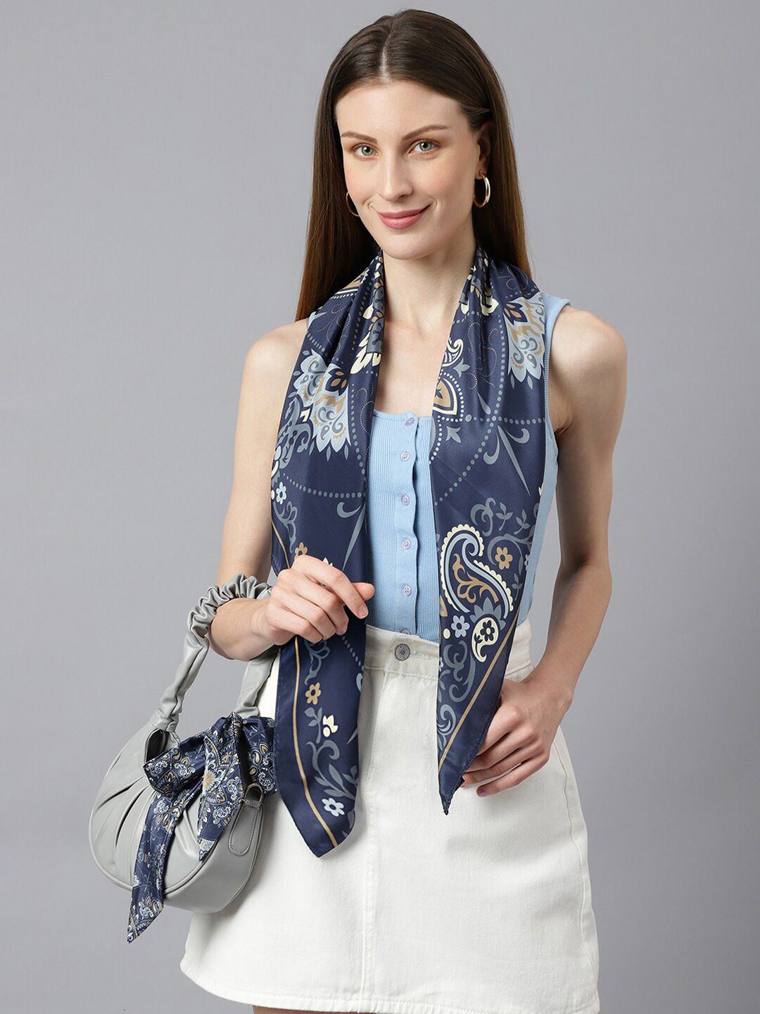 Tossido Women Blue & Grey Printed Scarf Price in India