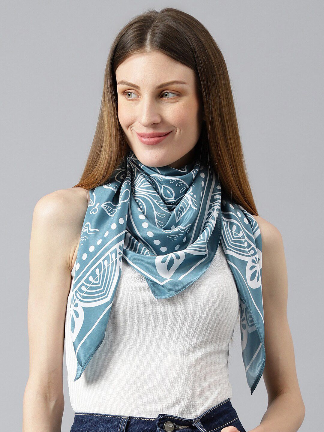 Tossido Women Blue & White Printed Scarf Price in India